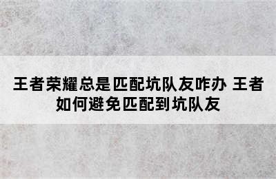 王者荣耀总是匹配坑队友咋办 王者如何避免匹配到坑队友